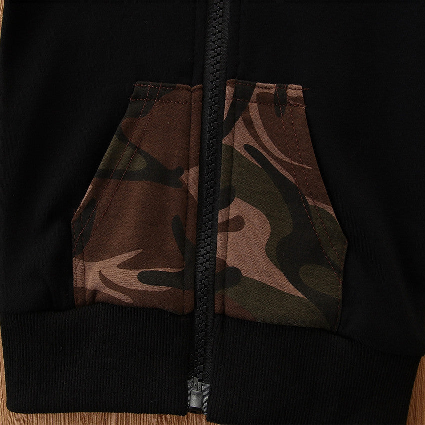 Boys Black Printed Sweatshirt With Joggers
