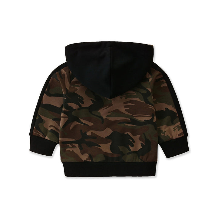 Boys Beige Camouflage Printed Hood Cotton Sweatshirt
