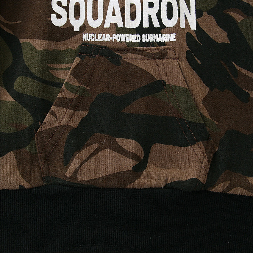 Boys Beige Camouflage Printed Hood Cotton Sweatshirt