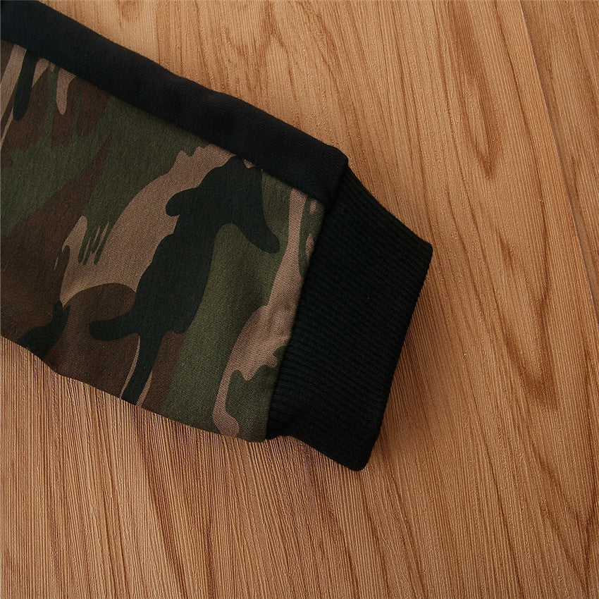 Boys Beige Camouflage Printed Hood Cotton Sweatshirt