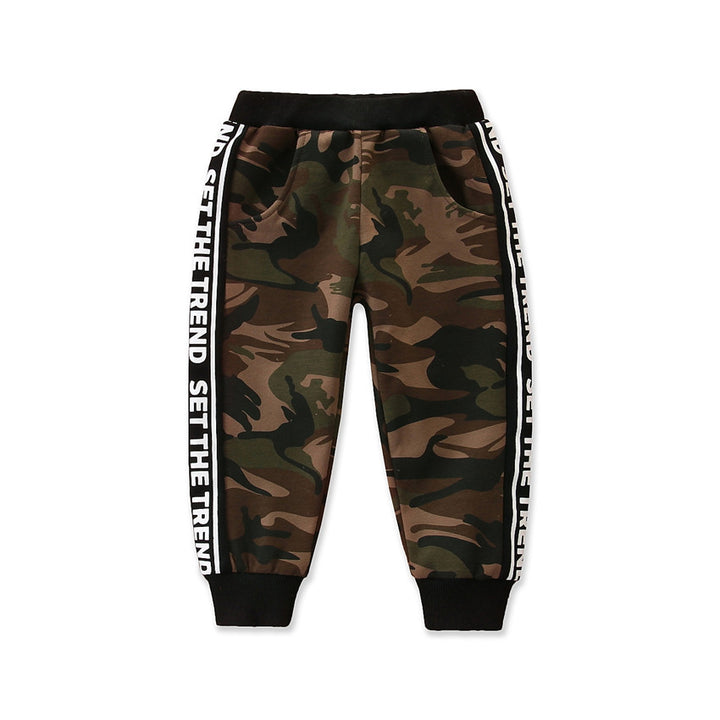 Boys Brown Camouflage Printed Slim Fit Joggers