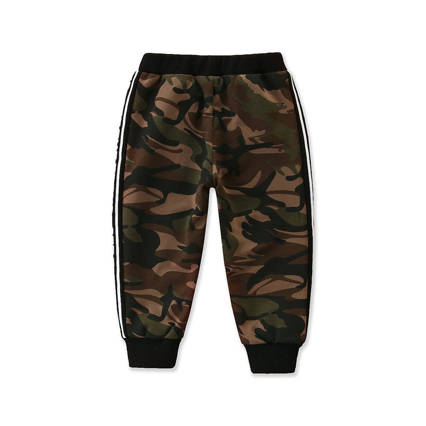 Boys Brown Camouflage Printed Slim Fit Joggers