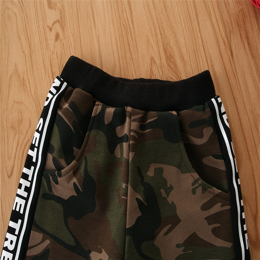 Boys Brown Camouflage Printed Slim Fit Joggers