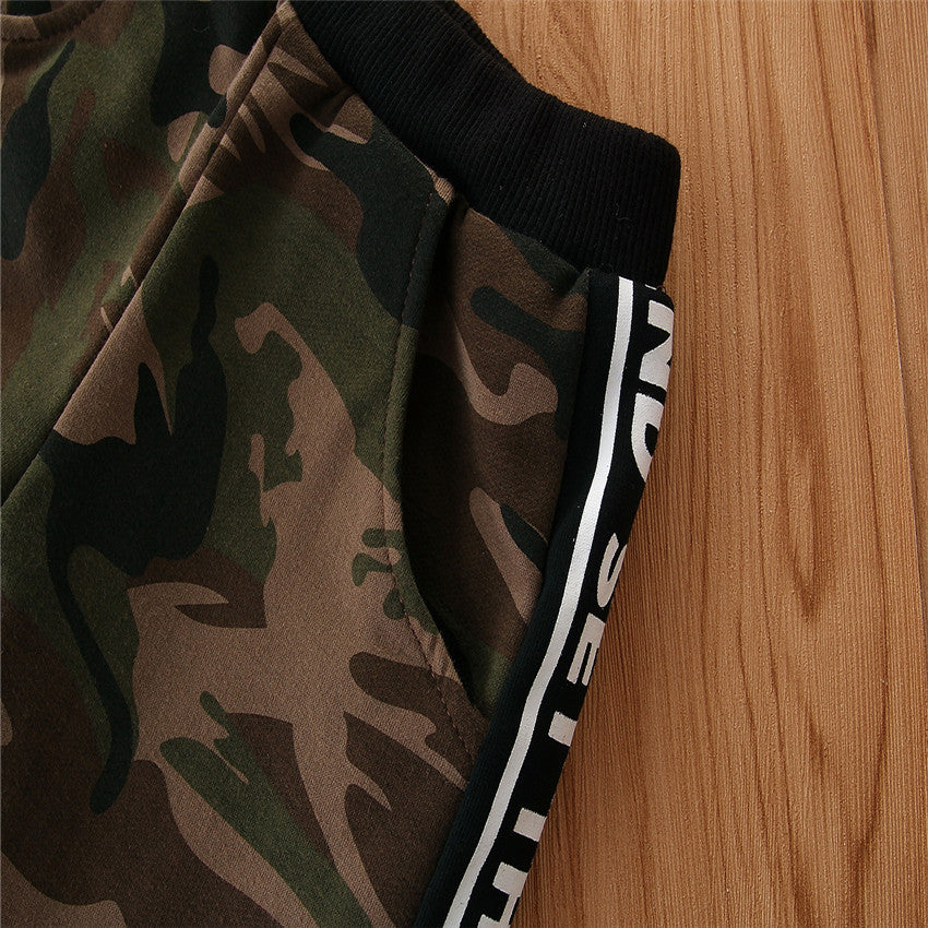 Boys Brown Camouflage Printed Slim Fit Joggers