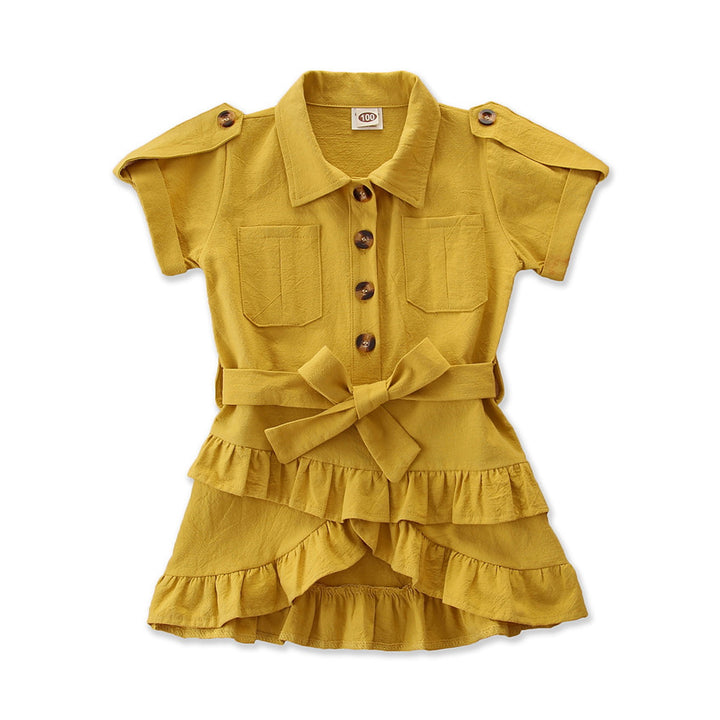 Girls Yellow Layered Shirt Dress Comes With A Belt