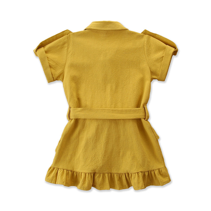 Girls Yellow Layered Shirt Dress Comes With A Belt