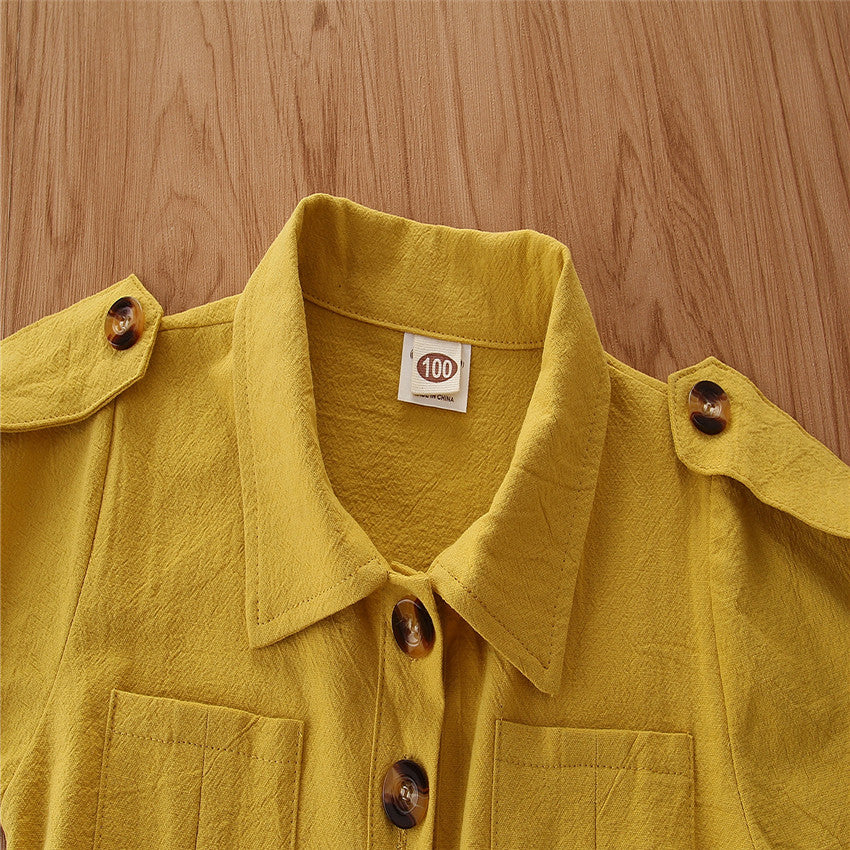 Girls Yellow Layered Shirt Dress Comes With A Belt