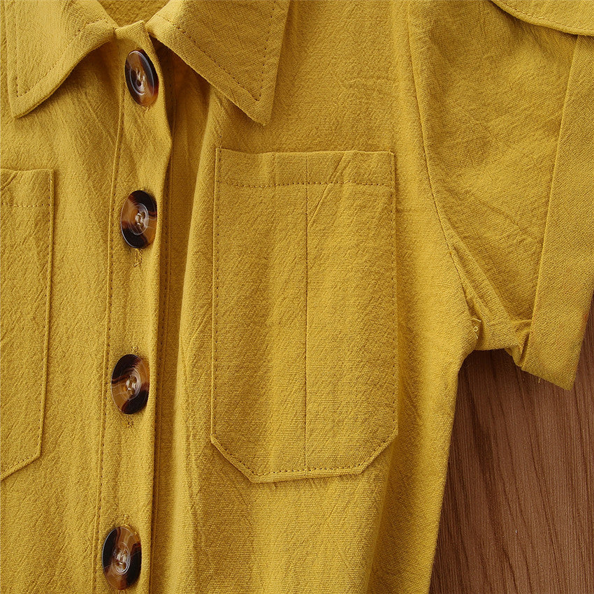 Girls Yellow Layered Shirt Dress Comes With A Belt