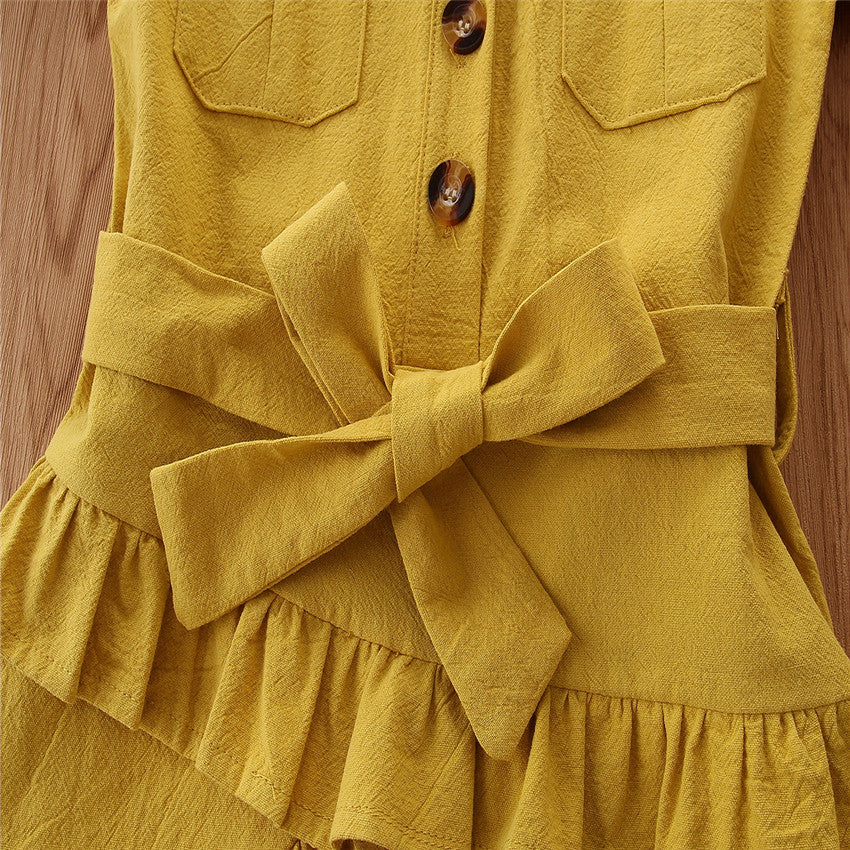 Girls Yellow Layered Shirt Dress Comes With A Belt