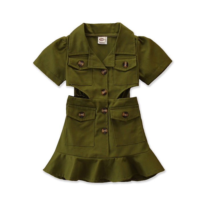 Girls Green Cut-Outs Shirt Midi Dress