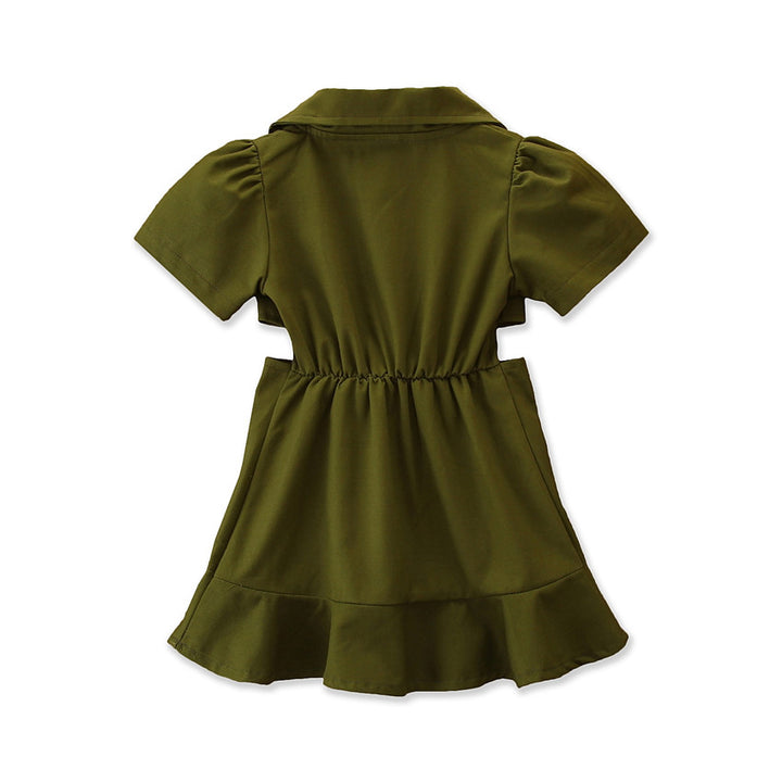 Girls Green Cut-Outs Shirt Midi Dress