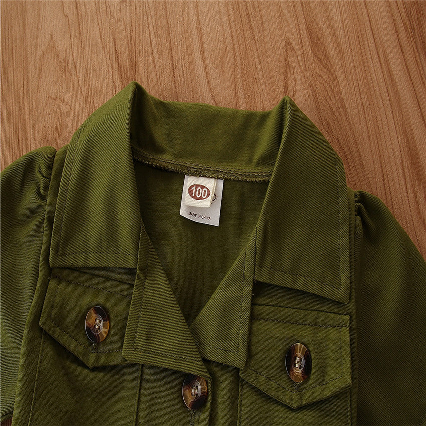 Girls Green Cut-Outs Shirt Midi Dress