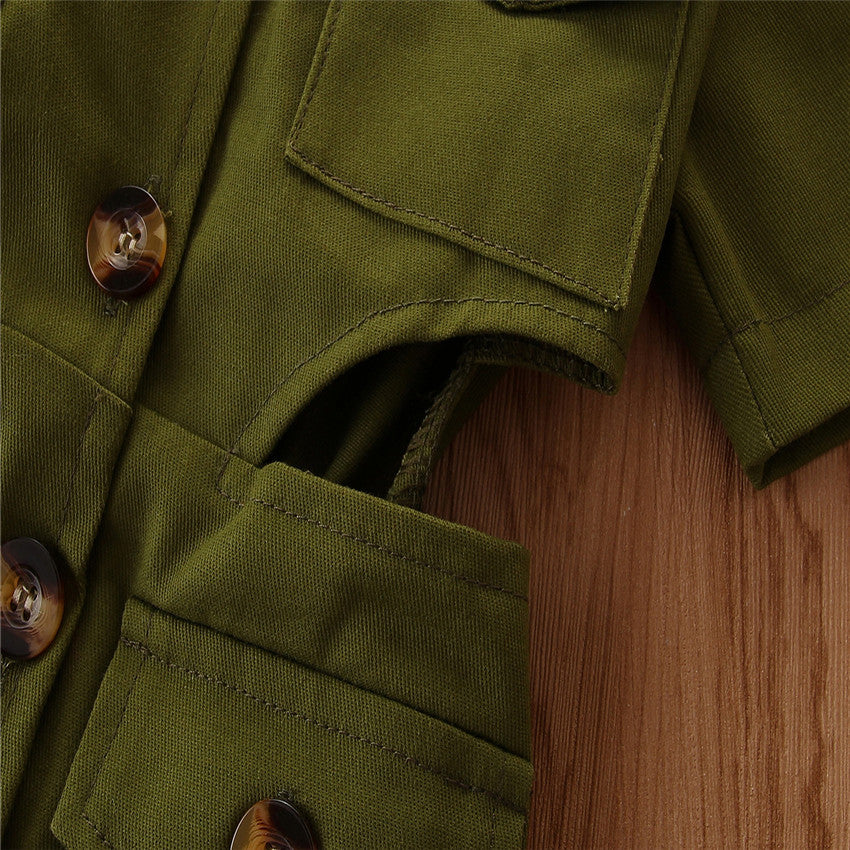 Girls Green Cut-Outs Shirt Midi Dress