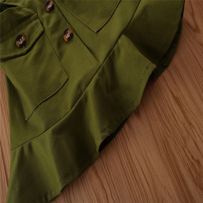 Girls Green Cut-Outs Shirt Midi Dress