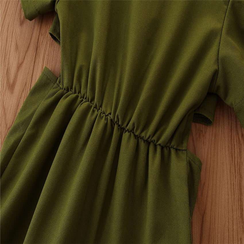 Girls Green Cut-Outs Shirt Midi Dress