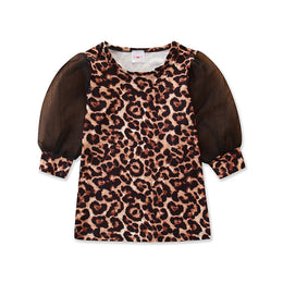 Girls Beige Animal Printed Cuffed Sleeves Cotton A-Line Dress