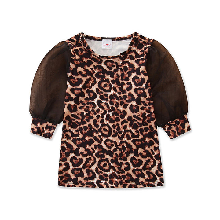 Girls Beige Animal Printed Cuffed Sleeves Cotton A-Line Dress