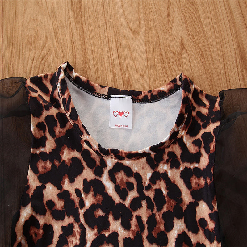 Girls Beige Animal Printed Cuffed Sleeves Cotton A-Line Dress