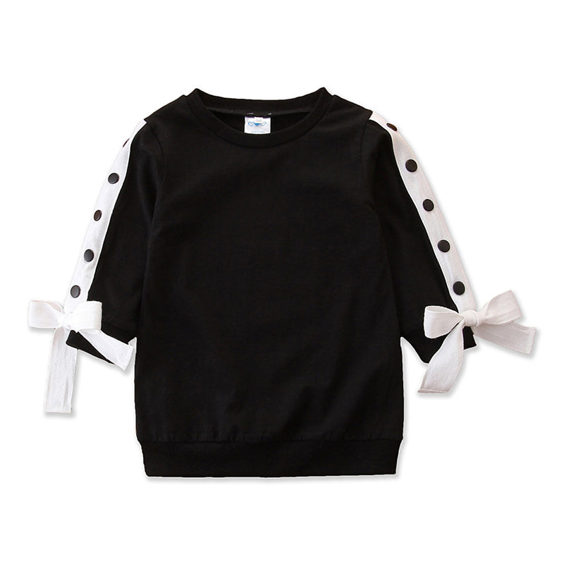Girls Black Round Neck Cotton Sweatshirt