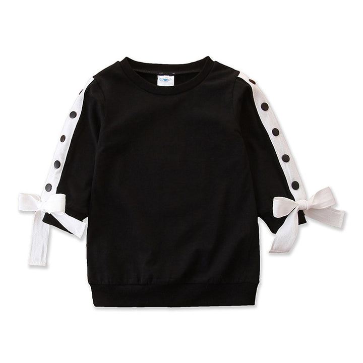 Girls Black Round Neck Cotton Sweatshirt