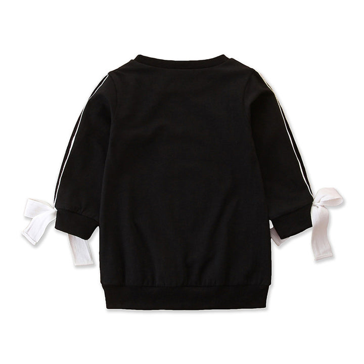 Girls Black Round Neck Cotton Sweatshirt