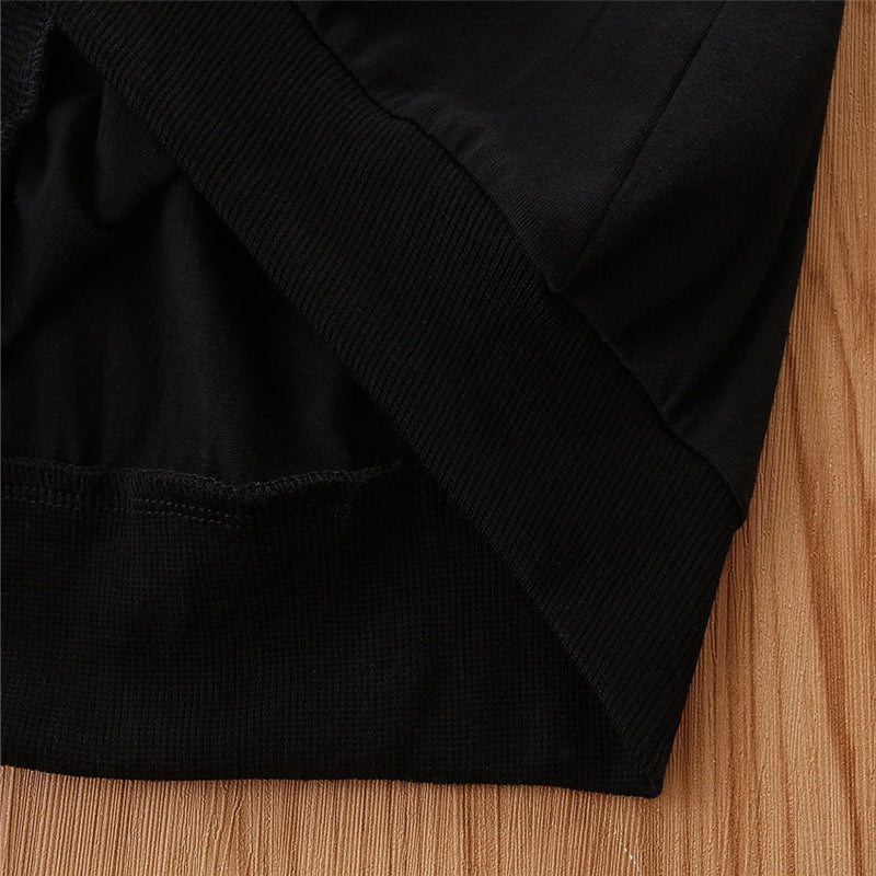 Girls Black Round Neck Cotton Sweatshirt