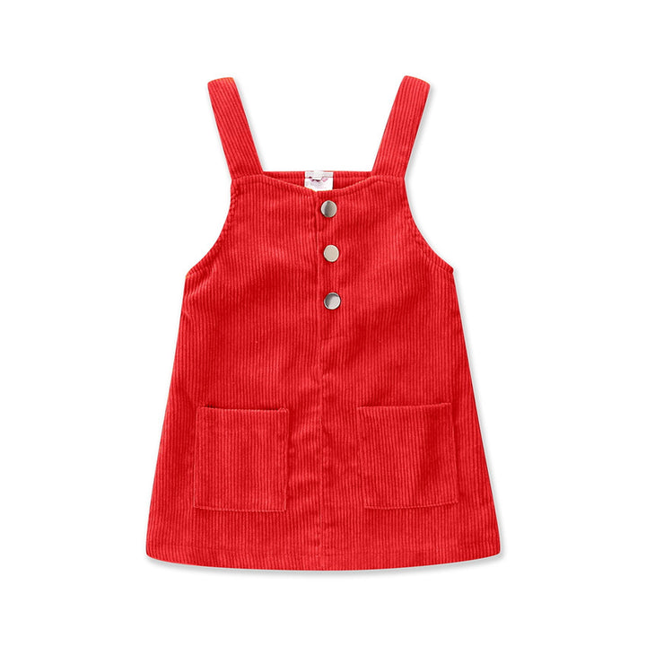 Girls Red Cotton Pinafore Dress
