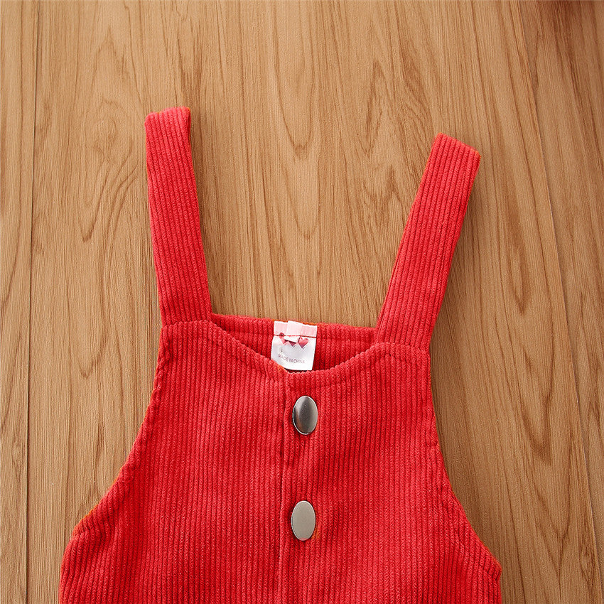 Girls Red Cotton Pinafore Dress