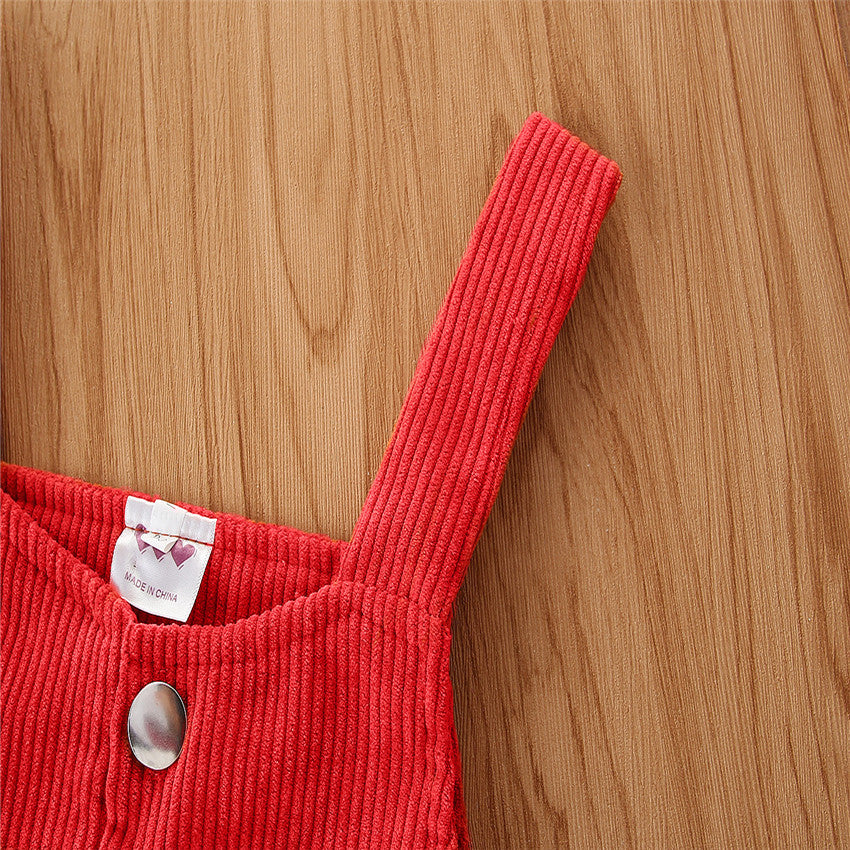 Girls Red Cotton Pinafore Dress