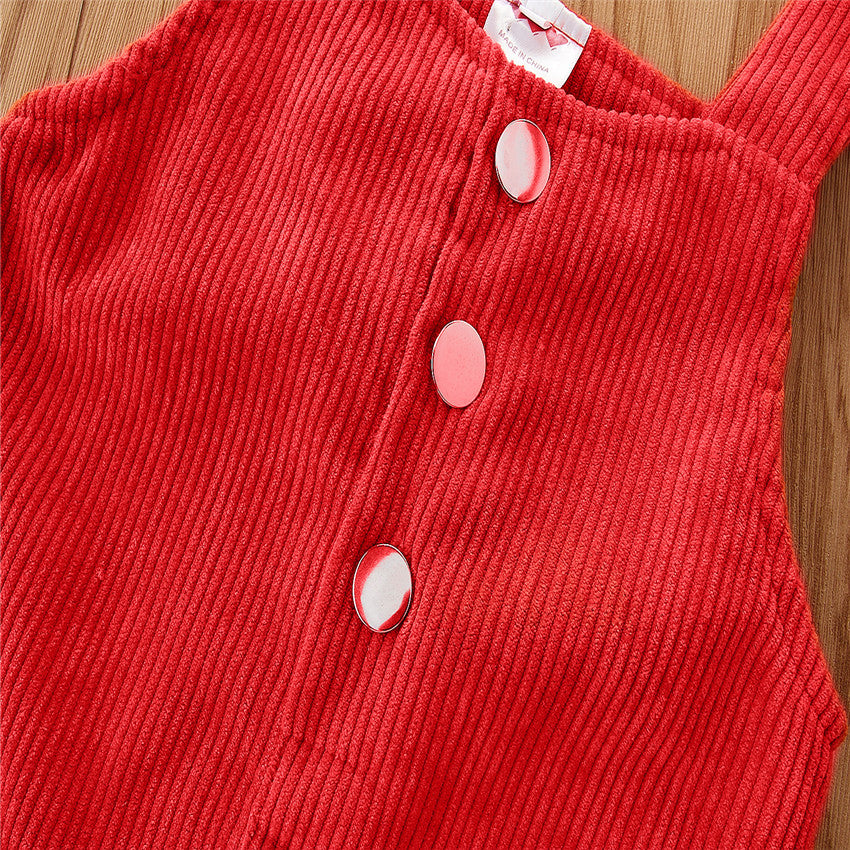 Girls Red Cotton Pinafore Dress