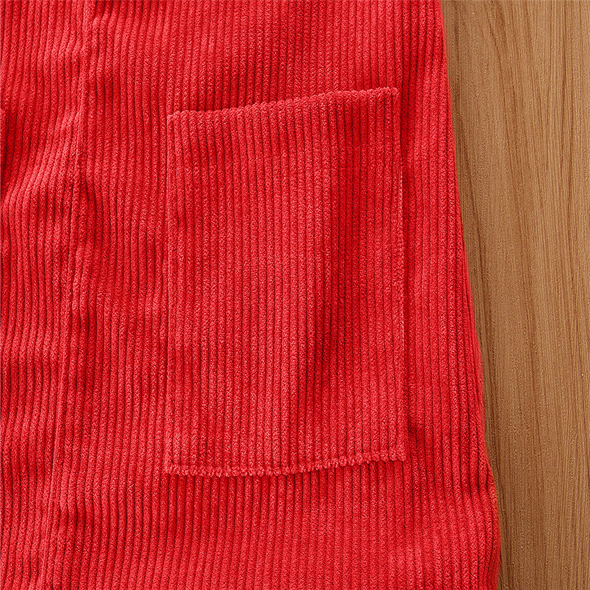 Girls Red Cotton Pinafore Dress
