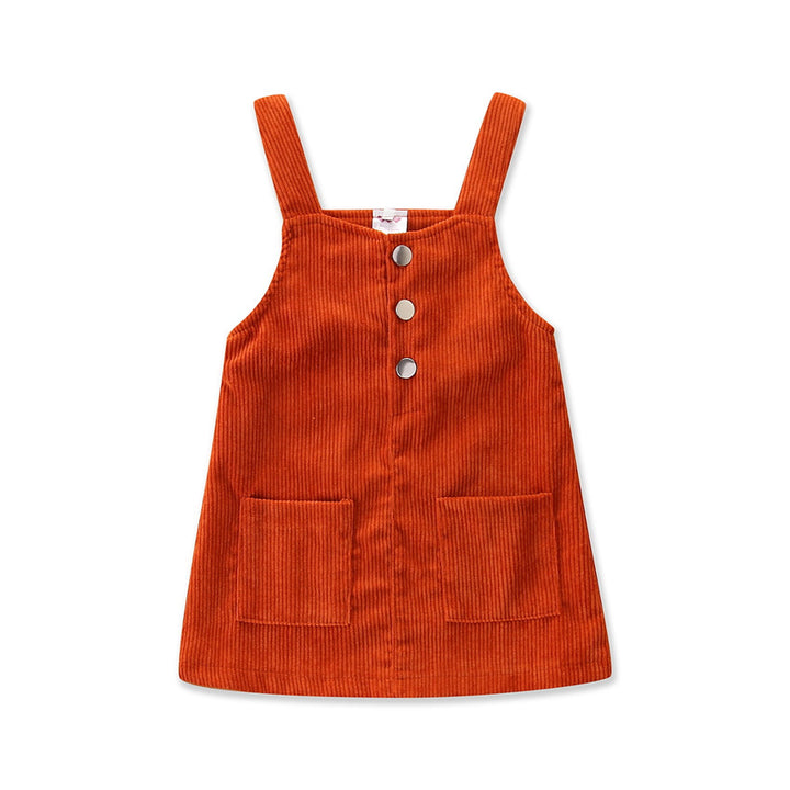 Girls Orange Corduroy Pinafore Dress
