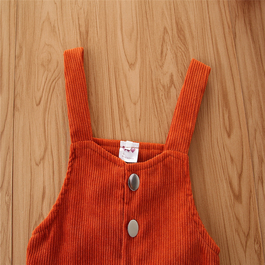 Girls Orange Corduroy Pinafore Dress