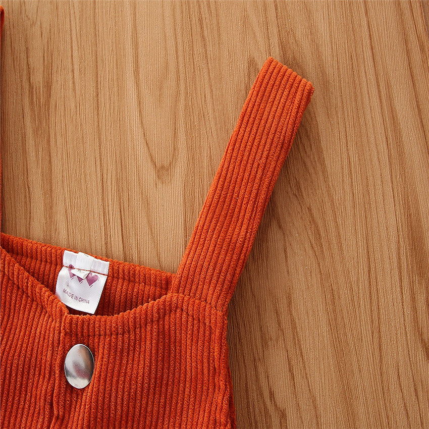 Girls Orange Corduroy Pinafore Dress