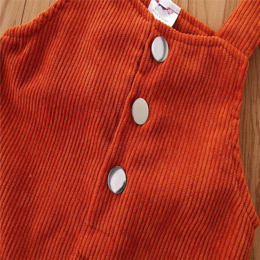 Girls Orange Corduroy Pinafore Dress