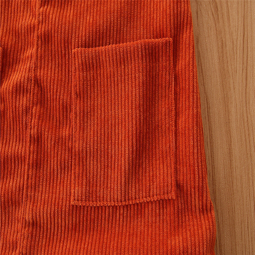 Girls Orange Corduroy Pinafore Dress