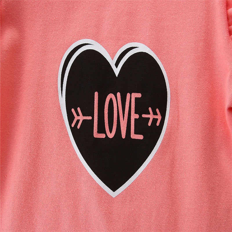 Girls Pink Graphic Printed Ruffled Top & Skirt With Suspenders