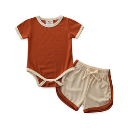 Infants Boys Brown Striped Bodysuit with Shorts