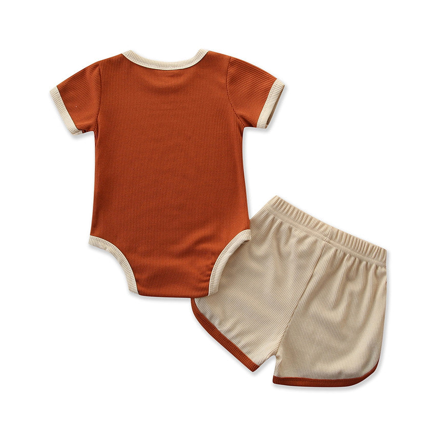 Infants Boys Brown Striped Bodysuit with Shorts