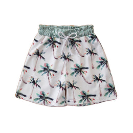 Boys White Printed Cotton Swim Bottom