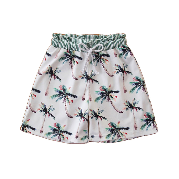 Boys White Printed Cotton Swim Bottom