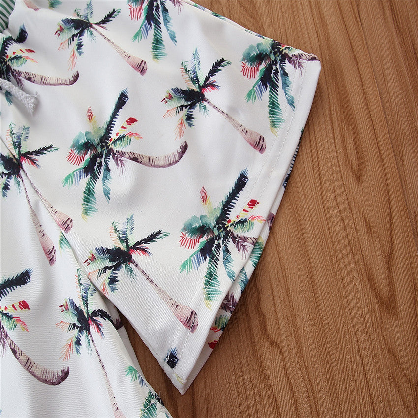 Boys White Printed Cotton Swim Bottom