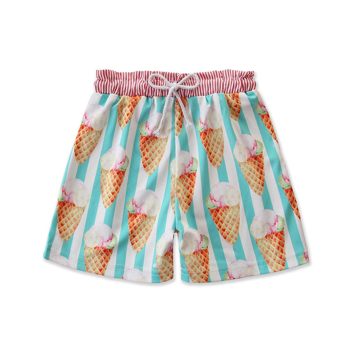 Kids White Printed Cotton Swim Shorts