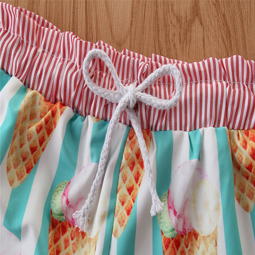 Kids White Printed Cotton Swim Shorts