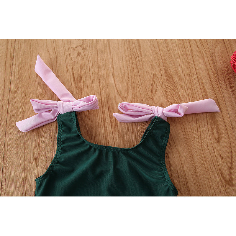 Girls Green Shoulder Strap Bodysuit