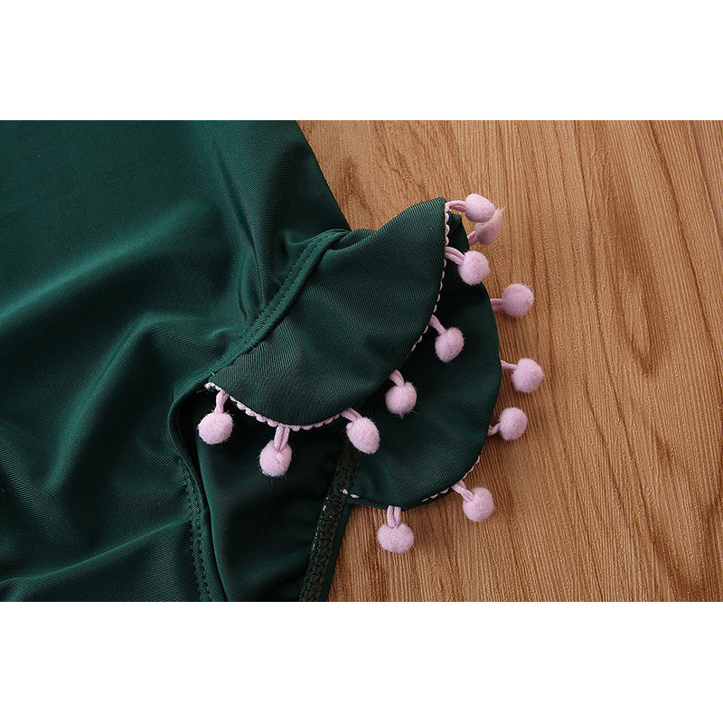 Girls Green Shoulder Strap Bodysuit