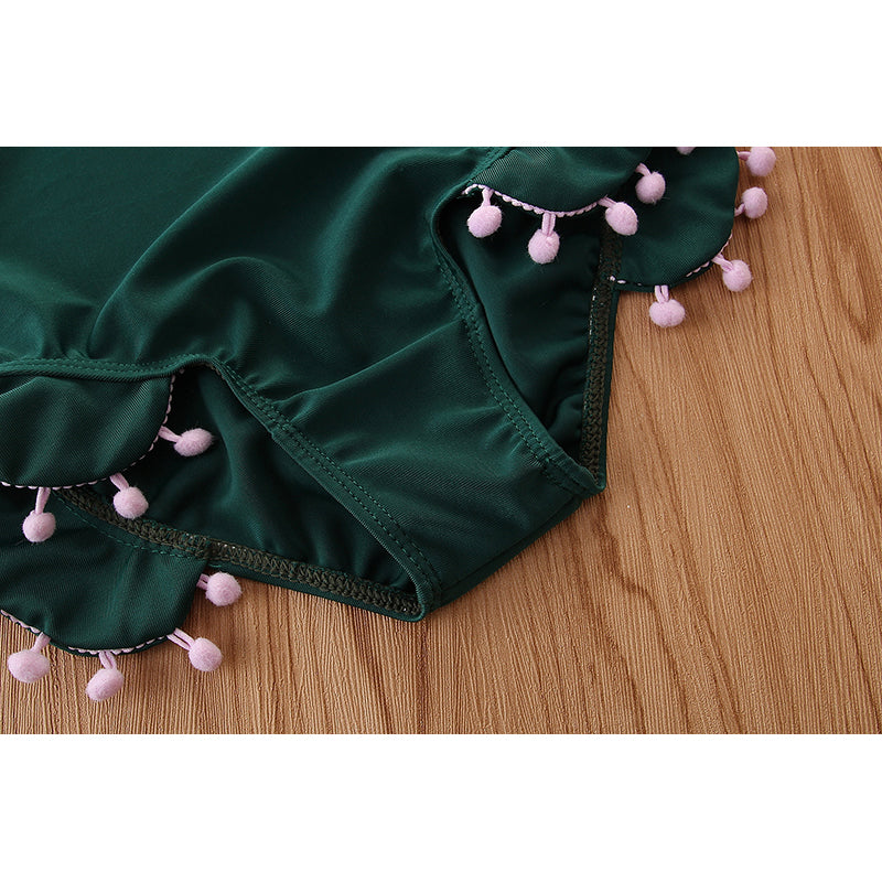 Girls Green Shoulder Strap Bodysuit