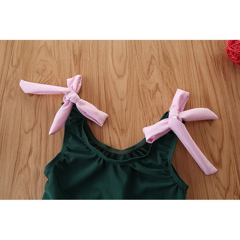 Girls Green Pom-Pom Detailed Bikini Swimwear Set