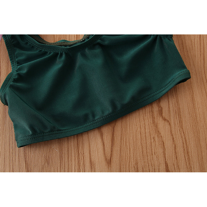 Girls Green Pom-Pom Detailed Bikini Swimwear Set