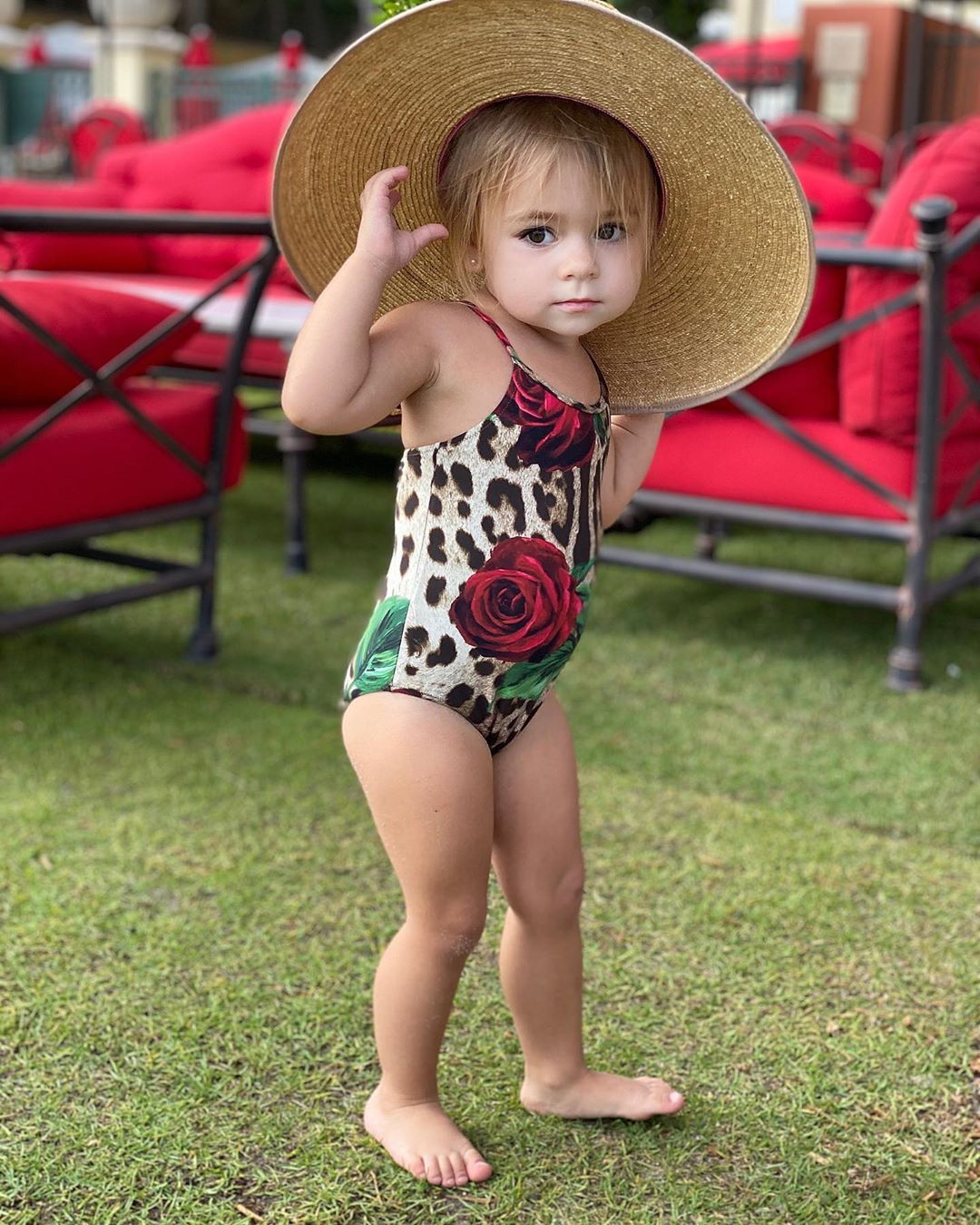 Girls Brown Floral Printed Shoulder Straps Bodysuit